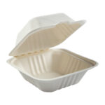 6×6″ Compostable Sugarcane Clamshell Container